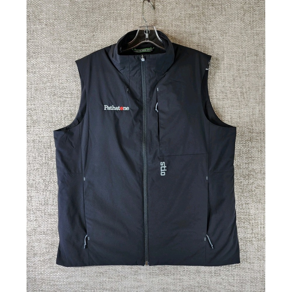 Stio Fernos Insulated Vest Mens Large Abyss Black Full Zip Lightweight Logo EUC